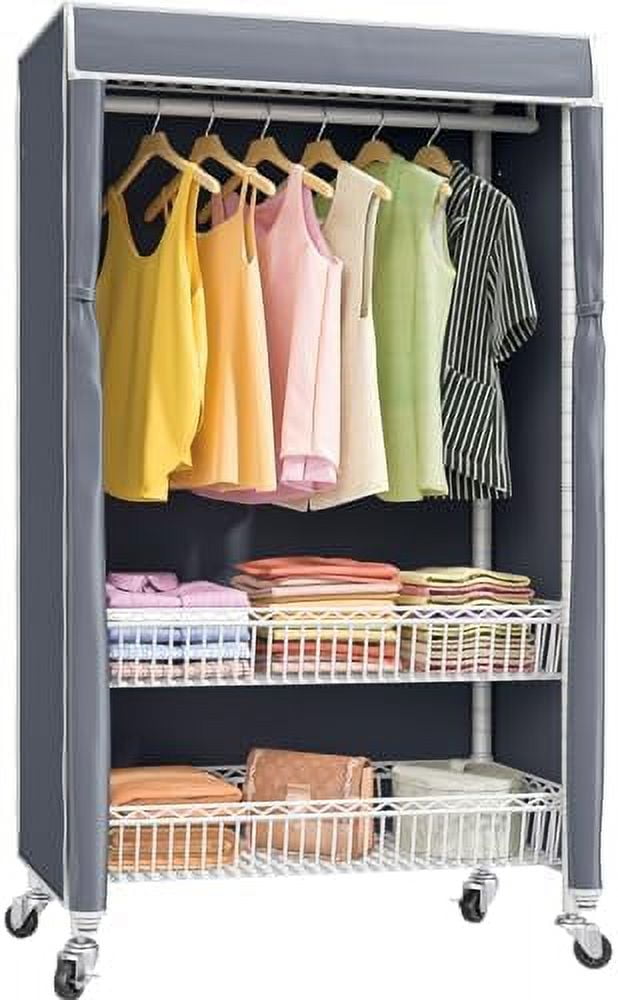 TJUNBOLIFE R2C Plus Rolling Garment Rack with Cover and Wheel Heavy