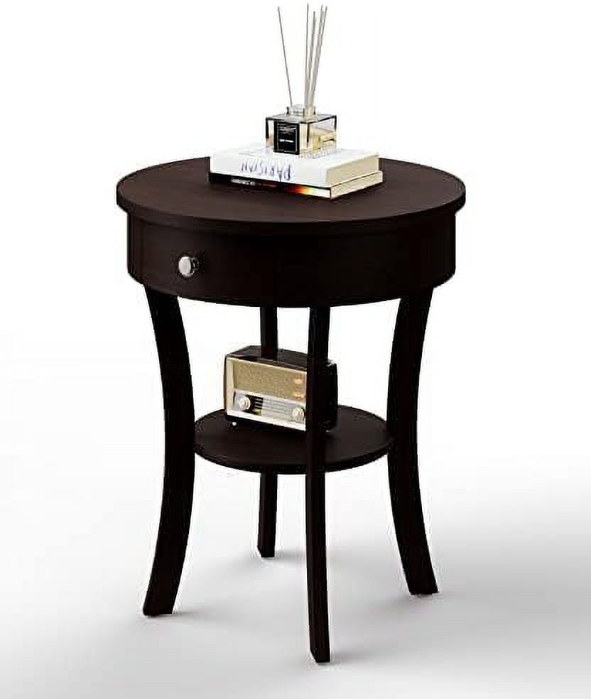 TJUNBOLIFE Round End Table with Drawer 2Tier Wood Side Table w/Open Small Sofa Side Table for
