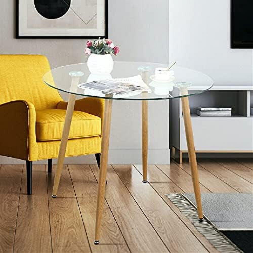 TJUNBOLIFE Round Glass Dining Kitchen Table with Chrome Legs Modern