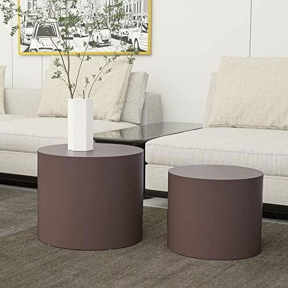 TJUNBOLIFE Round Nesting Coffee Table Modern MDF Black Coffee Table Set ...