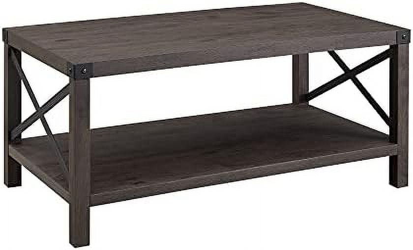 TJUNBOLIFE Sedalia Modern Farmhouse Metal X Coffee Table 40 Inch Grey