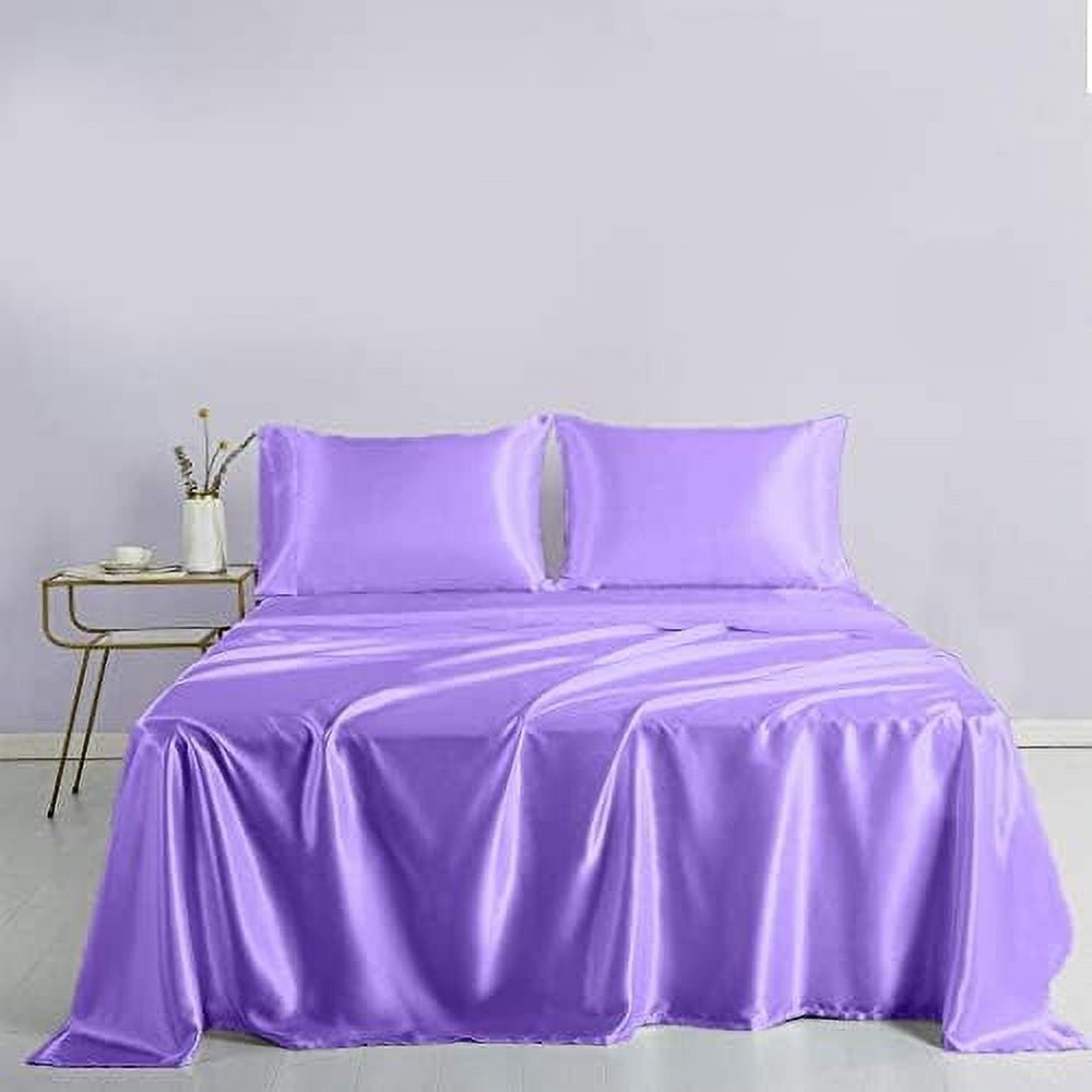 TJUNBOLIFE Silk Satin Sheets Set with 19 Inch DP' Deep Pocket Hotel