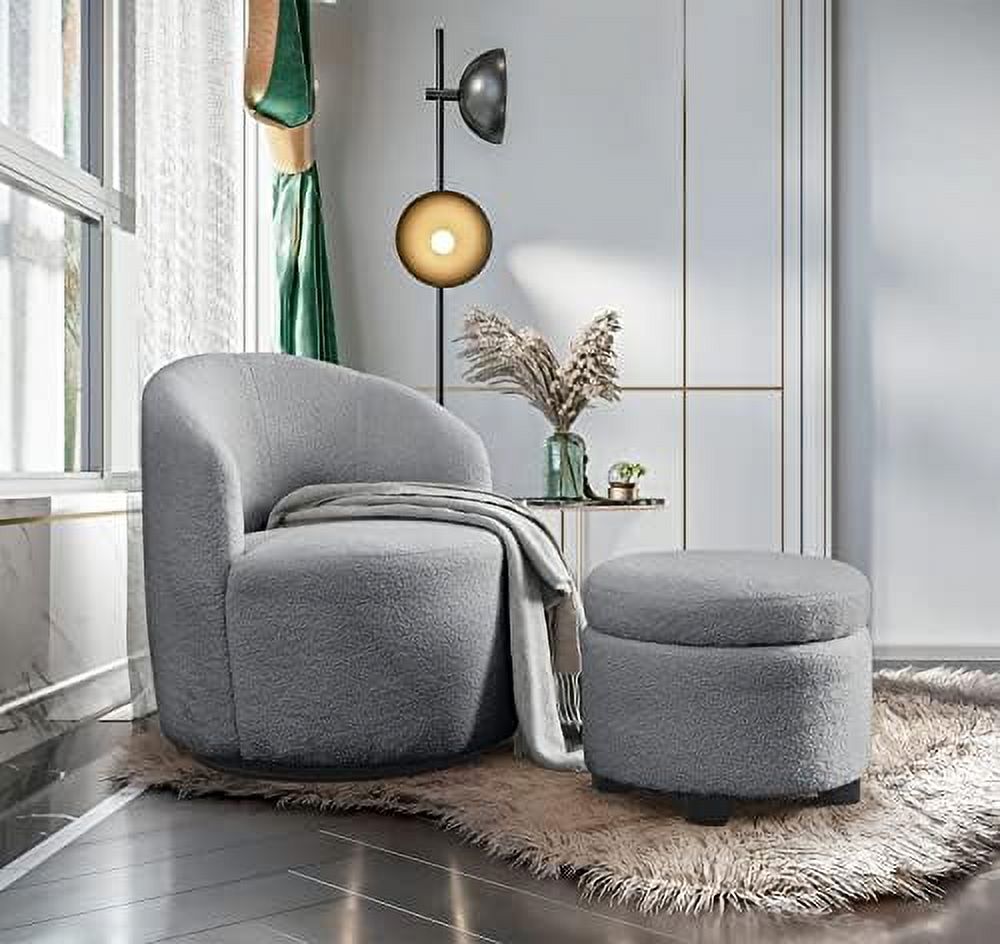 TJUNBOLIFE Swivel Barrel Chair with Ottoman Comfy Boucle Sherpa Accent
