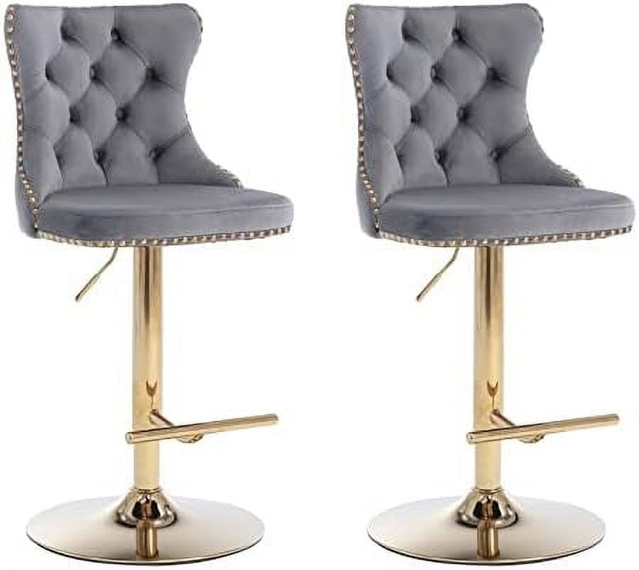 TJUNBOLIFE Swivel Stools Adjustable Barstools with Back Velvet Tufted