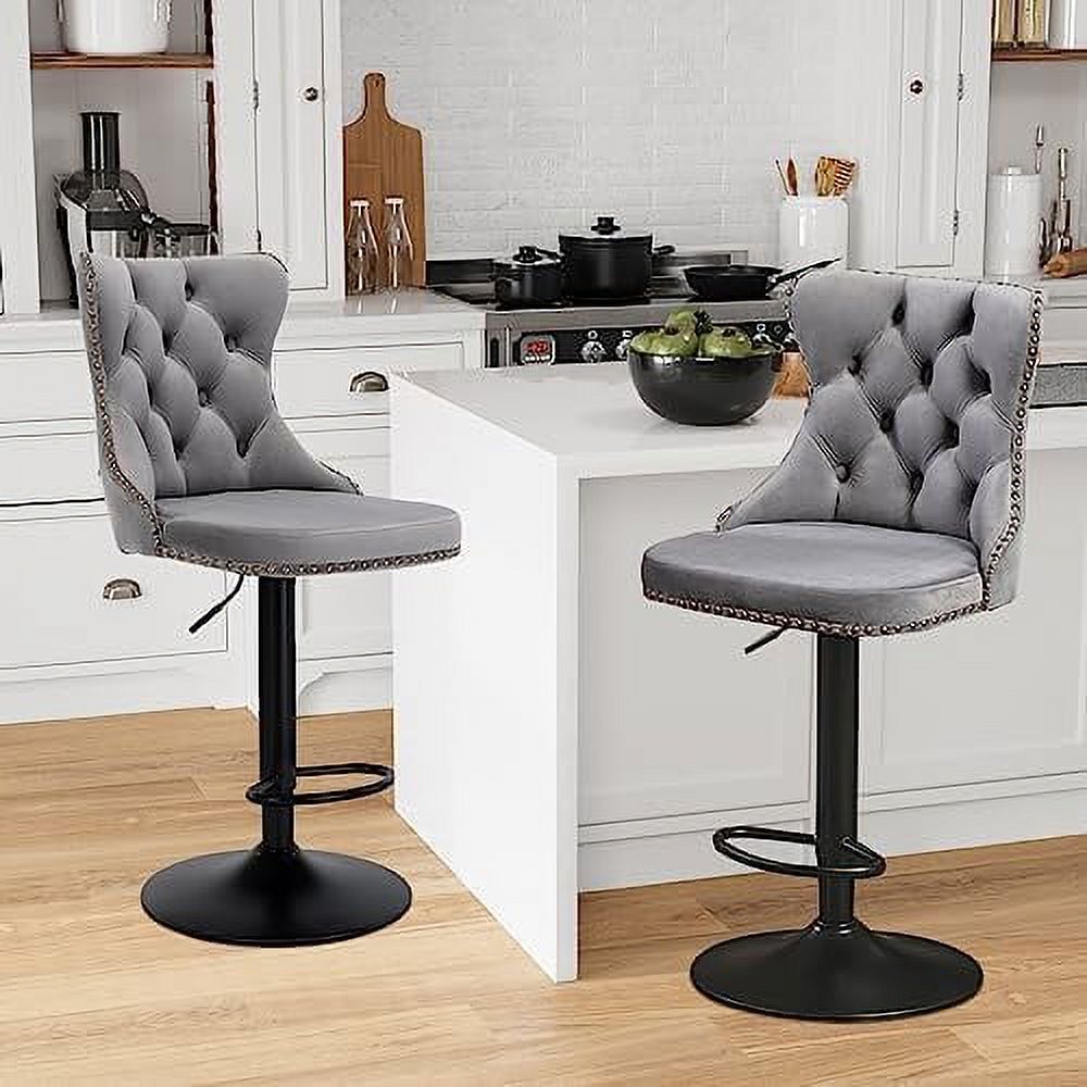 TJUNBOLIFE Swivel Stools Set of 2 Adjustable Barstools with Back Velvet