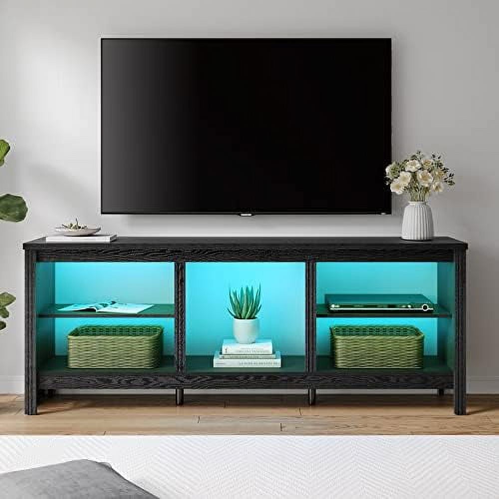 TJUNBOLIFE TV Stand for TVs up to 75 Inches with 16 Color LED Black Entertainment Center for 80