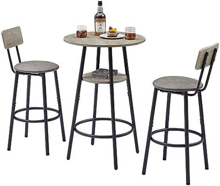 TJUNBOLIFE Table and Chair Set for 2 Small Round Bistro Coffe Table & PU Upholstered Stools with ...