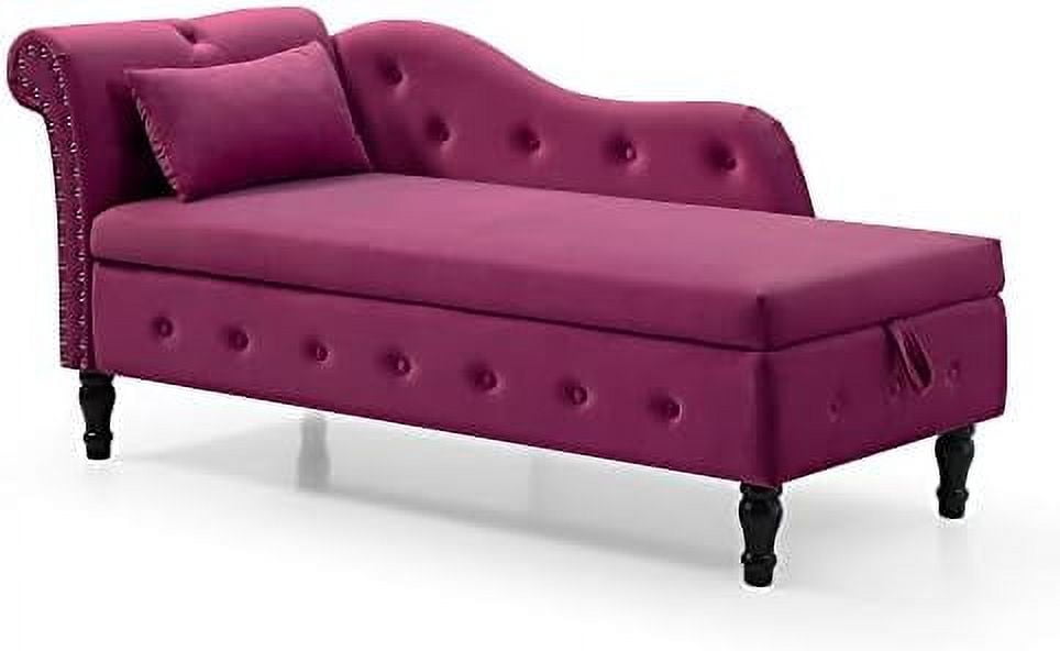 TJUNBOLIFE Upholstered Velvet Roll Arm Chaise Lounge Indoor Chair Button Tufted Right Arm Facing