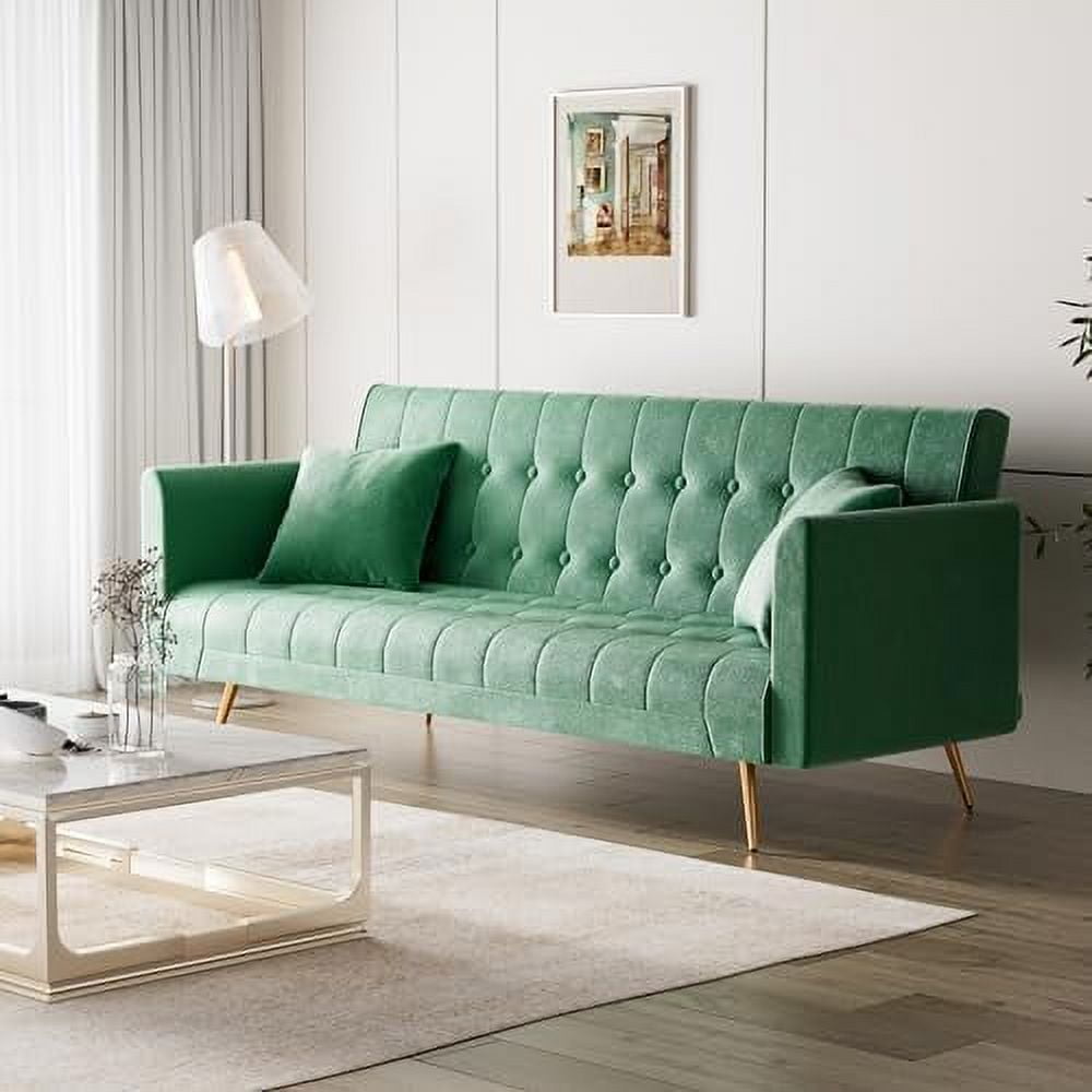 TJUNBOLIFE Velvet Futon Sofa Bed with 2 Pillows Convertible Futon Couch