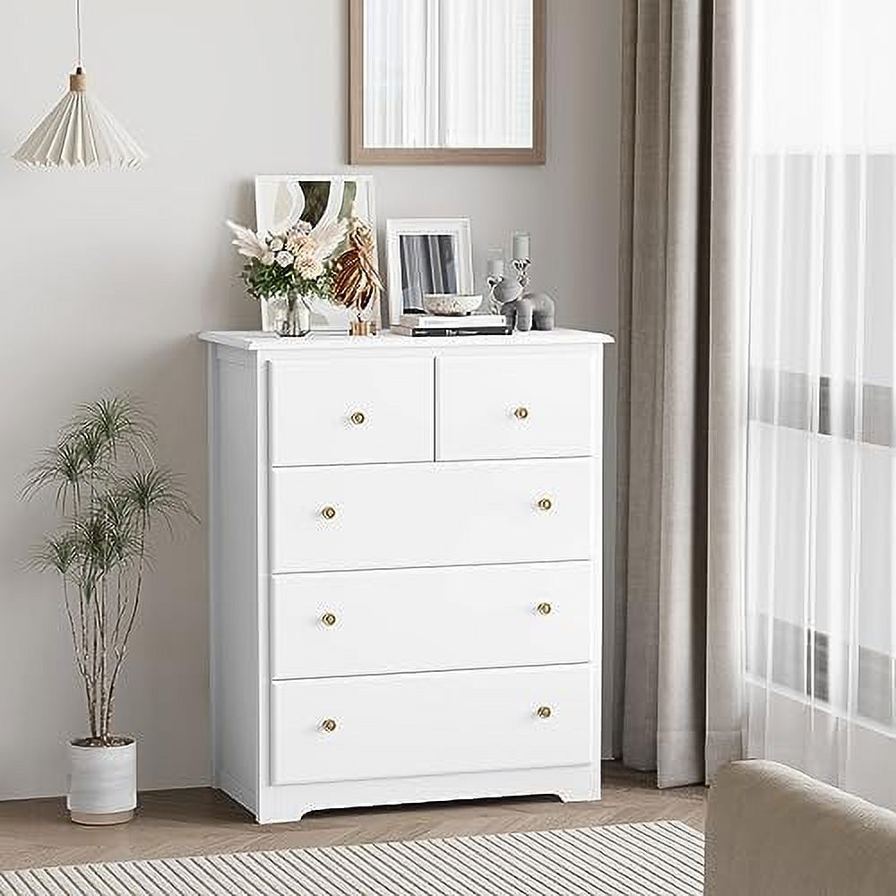 TJUNBOLIFE White Dresser Modern Chest of Drawers 5 Drawer Dresser Tall