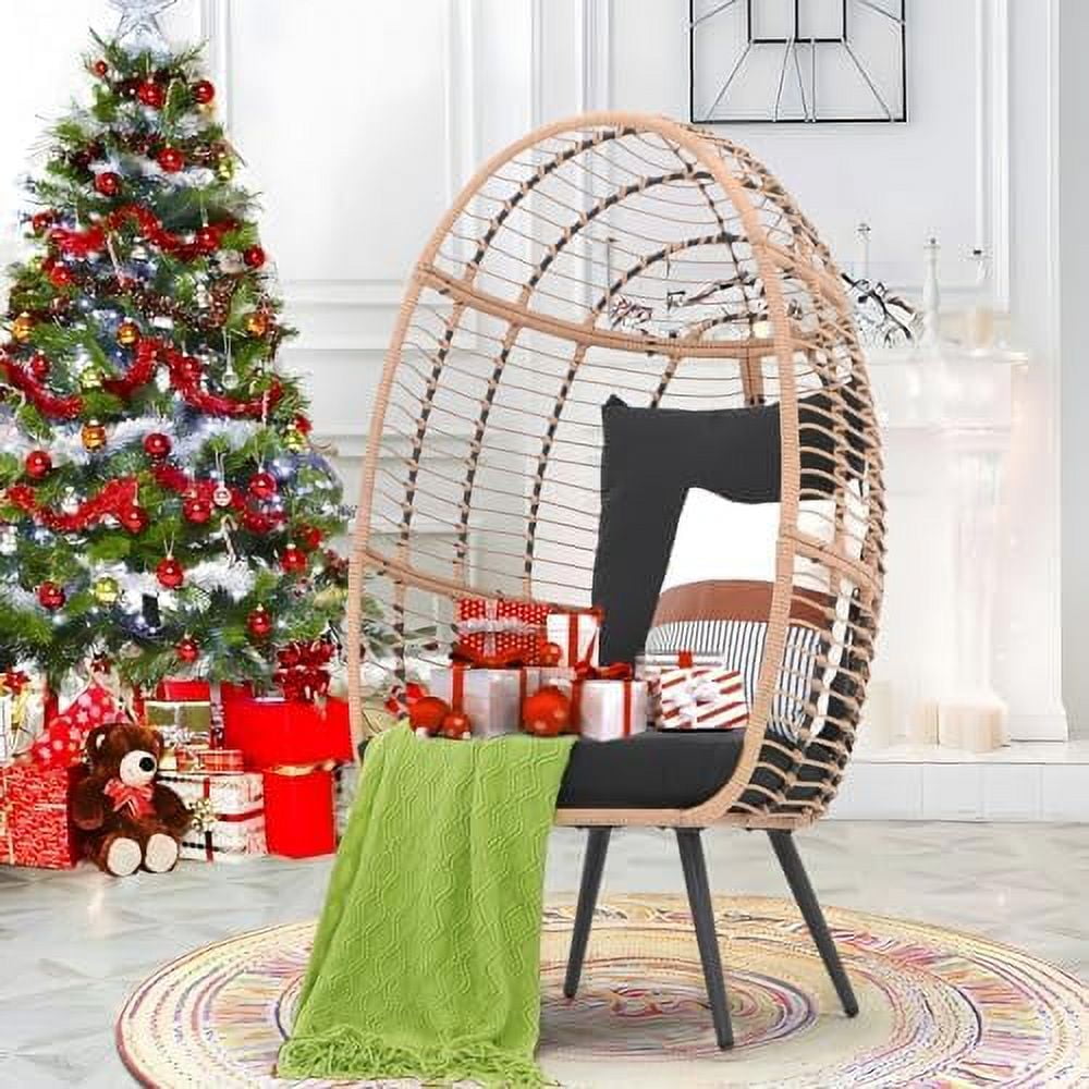 TJUNBOLIFE Wicker Egg Chair Outdoor Indoor Rattan Lounge Chair for