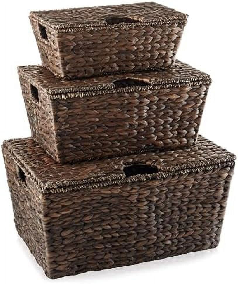 Set of 3 Natural Seagrass Rectangular Storage Baskets with Lids