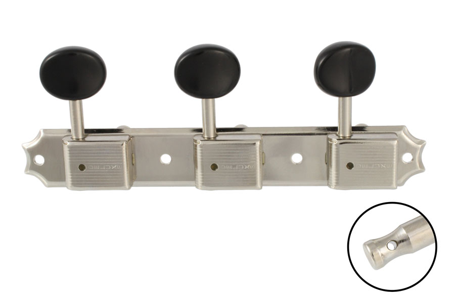 Vintage3x3 Tuning Keys Nickel w/Black Plastic Buttons Allparts TK-0704-001