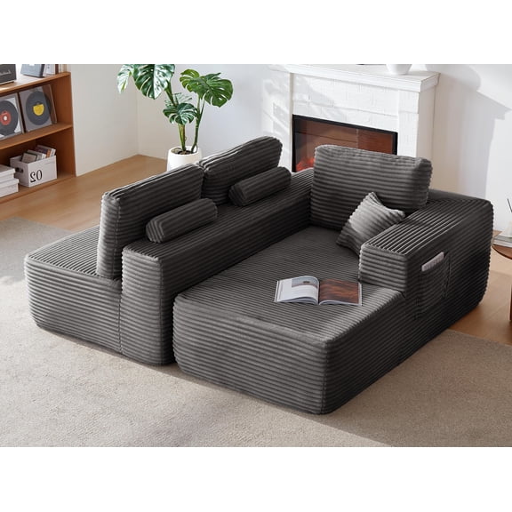 TK 104" Cloud Sectional Sofa with L-Shape Chaise and Side Pockets Modern Modular Design Deep Seating Upholstered Couch for Living Room/Bedroom No Asse