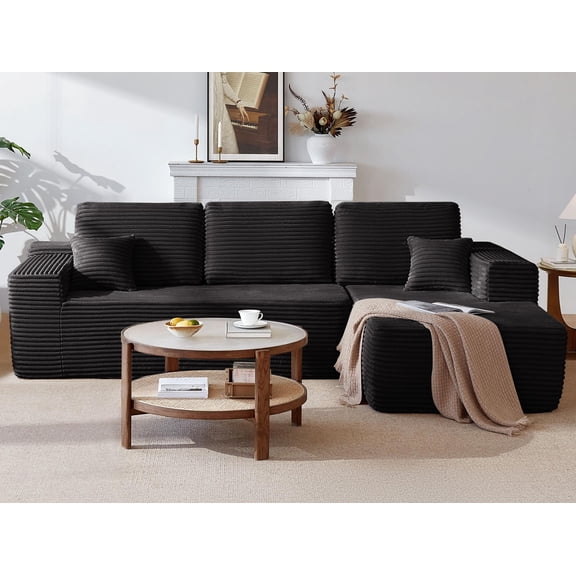 TK 104" Cloud Sectional Sofa with L-Shape Chaise and Side Pockets Modern Modular Design Deep Seating Upholstered Couch for Living Room/Bedroom No Asse