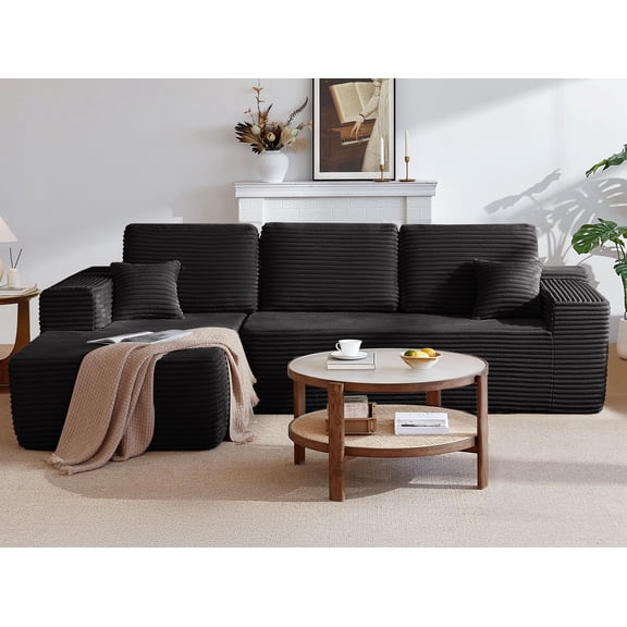 TK 104" Cloud Sectional Sofa with L-Shape Chaise and Side Pockets Modern Modular Design Deep Seating Upholstered Couch for Living Room/Bedroom No Asse