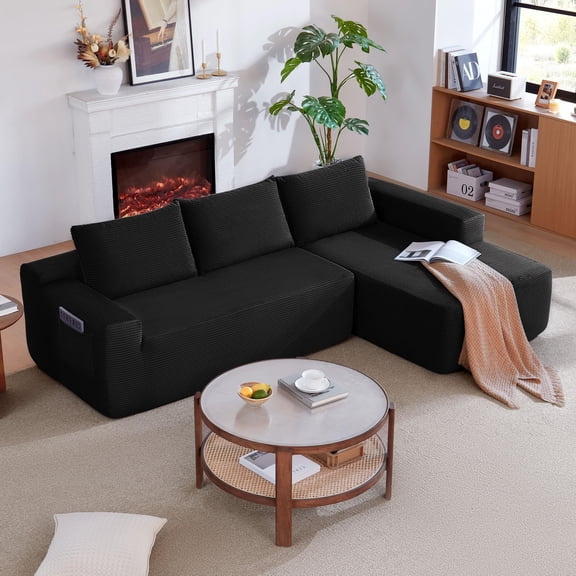 TK 104" Cloud Sectional Sofa with L-Shape Chaise and Side Pockets Modern Modular Design with side pockets Upholstered Couch for Living Room/Bedroom No