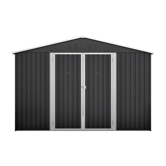 TK 10x10 FT Large Outdoor Metal Storage Shed - Updated Heavy-Duty Frame & Lockable Double Doors All-Weather Utility Garden Shed for Backyard Lawn Pati
