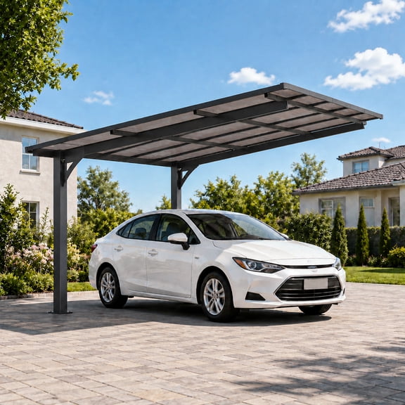 TK 10x10FT PC Roof Carport Galvanized Steel Frame Sloped Roof Outdoor Car Motorcycle Patio Storage Awning for Backyard H