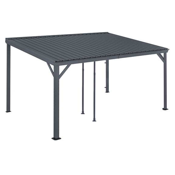 TK 10x14FT Lean to Gazebo Outdoor Hardtop Wall Mounted Gazebo with Sloping Galvanized Steel Roof Upgraded Heavy Duty Mounted Shelter with Drainage Sys