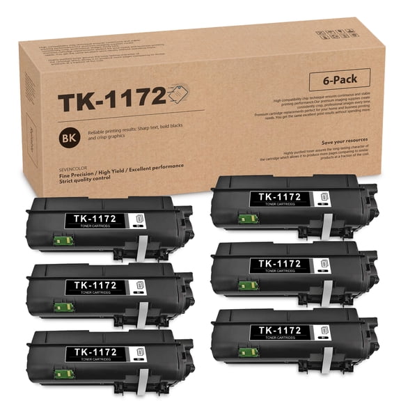 TK-1172 (1T02S50US0) TK1172 Black Toner Cartridge Replacement for Kyocera ECOSYS M2040dn (1102S33NL0) M2540d M2540dw(1102RY2US0) Printers (Black, 6-Pack)