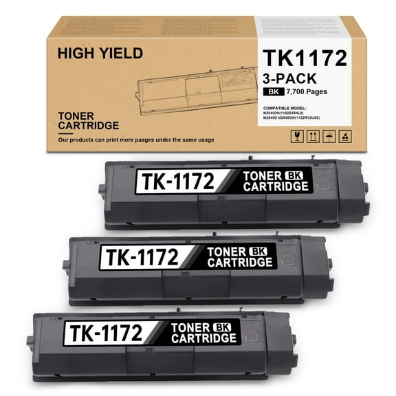 TK-1172 TK 1172 Black Toner Cartridge for Kyocera TK1172 M2540d M2540dw M2040dn Printers (1T02S50US0, 3 Pack)