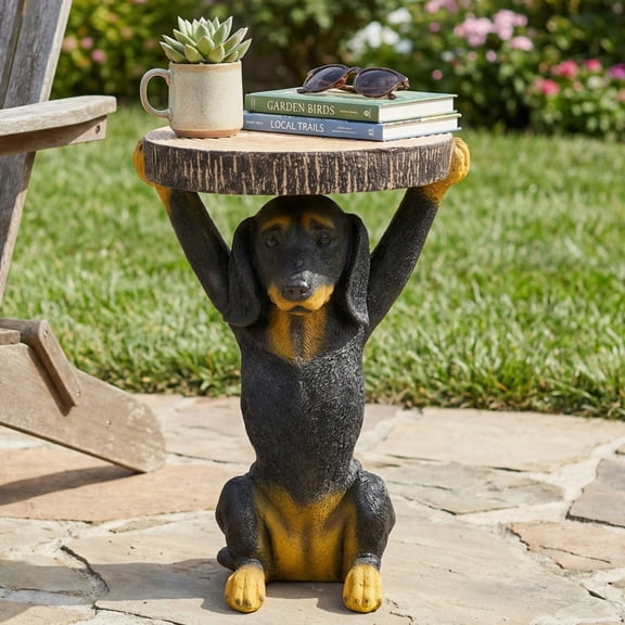 TK 22.17"H Black Dog Side Table Pedestal End Table Stool MGO Dog Statue Hand Painted Sculpture for Home Office Living Room & Outdoor Decor