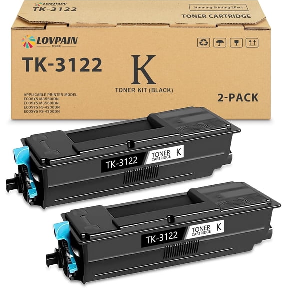 TK-3122 TK3122 Black Toner Cartridge: 2-Pack TK-3122 Toner Cartridge Replacement for Kyocera TK3122 Works with ECOSYS M3550idn M3560idn FS-4200DN FS-4300DN Printer