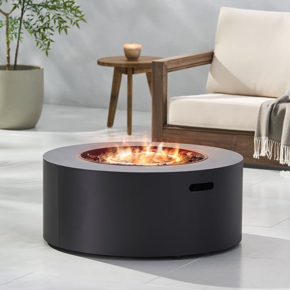 32" Patio 40,000 BTU Round Iron Propane Fire Pit Dark Grey (Tank Cover not Included) for Outdoor Quality Craftsmanship with Premium Materials for