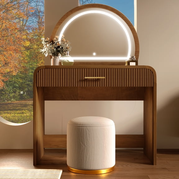 39" Makeup Vanity Table with Mirror Touch Screen Lighted Mirror Wood, Glass, for Bathroom Weight: 89.30 lbs
