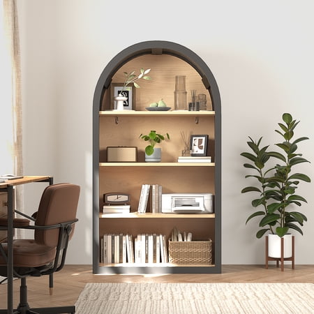 TK 4-Tier Black Arched Bookshelf 43" Tall Arched Bookcase with Storage Shelves