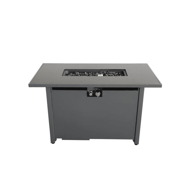 TK 42" Smoked Glass Metal Rectangle Fire Pit (Black)
