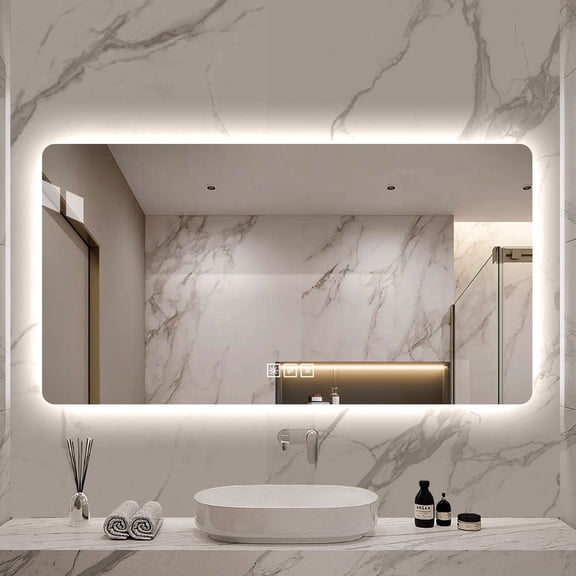 TK 48*24in LED bathroom mirror corrosion-resistant three-Colombiaor dimmable backlit mirror with one-touch demist function