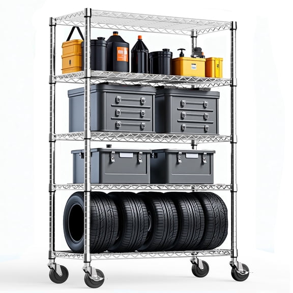 5-Shelf Storage Shelves, Chrome, for Home Office, Durable Build, Quality Materials