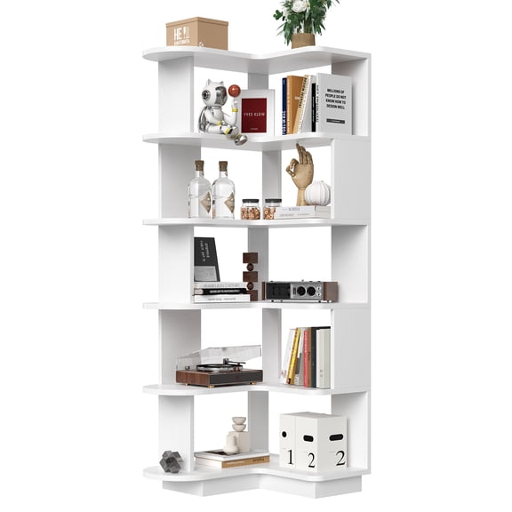 TK 5-Tier Corner Bookshelf,L-Shaped Bookcase Freestanding Storage Shelf & Display Stand for Living Room Office Bedroom