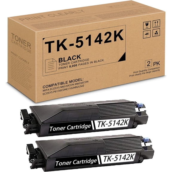 TK-5142K TK5142(1T02NR0US0)TK-5142 TK5142K Toner Cartridge Replacement for Kyocera Mita ECOSYS M6030cdn M6530cdn ECOSYS P6130cdn(1102NR2US0) Printer Toner (2 Pack, Black)