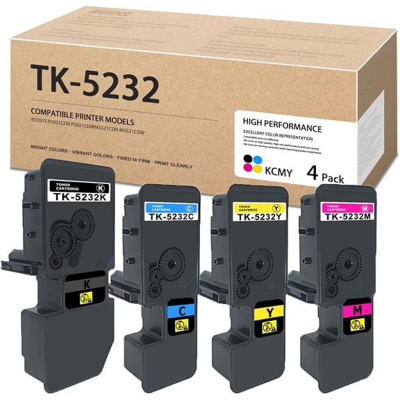 TK-5232 TK5232 Toner Cartridge Set (4Pack, 1BK/1C/1M/1Y)- Compatible 1T02R690US0 1T02R69CUS0 1T02R69BUS0 1T02R69AUS0 Toner Replacement for Kyocera ECOSYS P5021cdn P5021cdw M5521cdw Printer