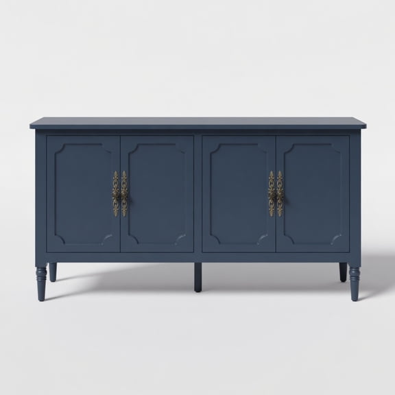 TK 58.9" Blue Buffet Cabinet - Vintage Sideboard w/ Adjustable Shelves