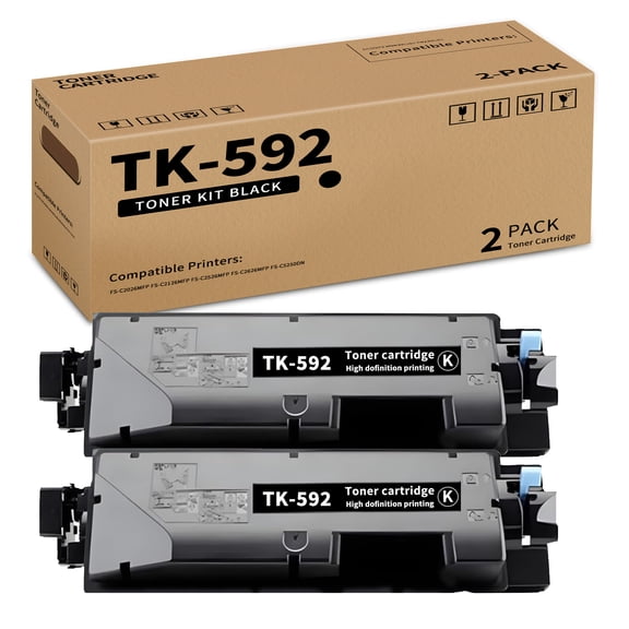 TK-592 High Yield Black 2 Pack Toner Cartridge Replacement for Kyocera TK592 TK 592 1T02R70US0 Compatible with FS-C2026MFP FS-C2126MFP FS-C2526MFP FS-C2626MFP FS-C5250DN Printer