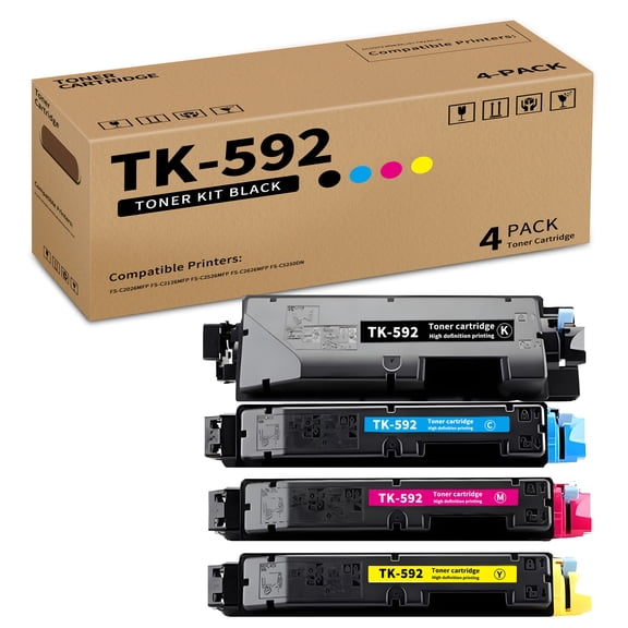 TK-592 High Yield Set 4-Pack Toner Cartridge Replacement for Kyocera TK-592K TK-592C TK-592M TK-592Y Compatible with FS-C2026MFP FS-C2126MFP FS-C2526MFP FS-C2626MFP FS-C5250DN Printer