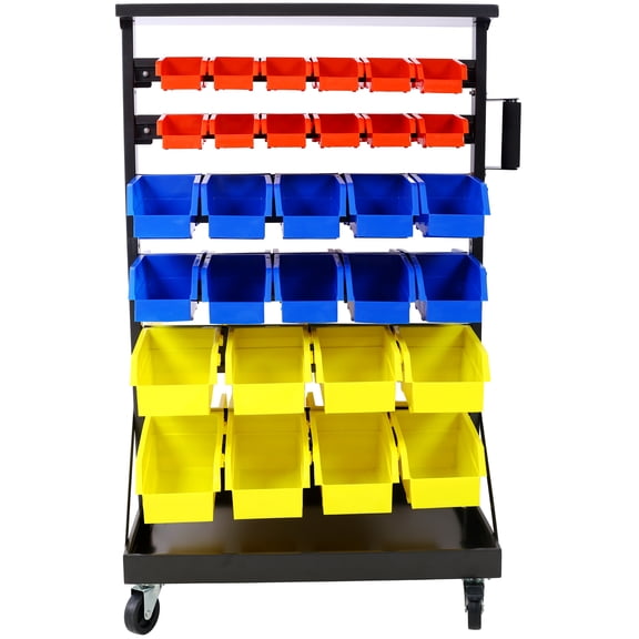 TK 6-Tier Dual-Sided Rolling Bin Rack 350 Pound Capacity Includes 60 Organizer Bins with Tray and Casters