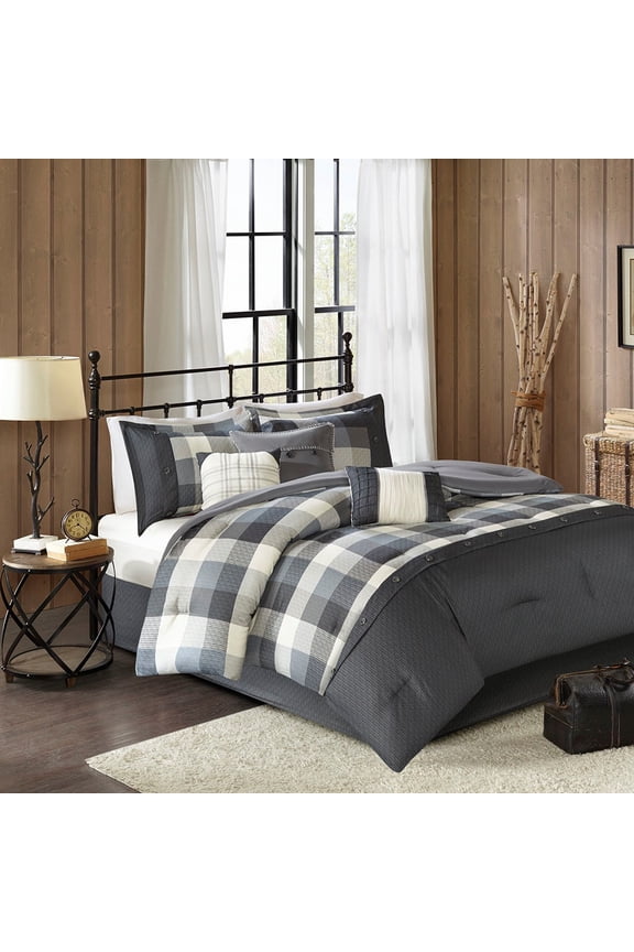 TK 7 Piece Herringbone Comforter Set Grey King