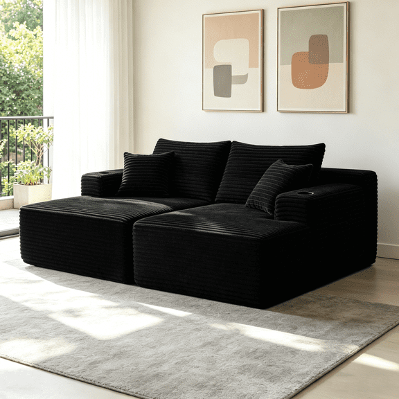 TK 75" Cloud Sectional Couch L-Shape Chaise with R-Shape Chaise with Deep Seat and Comfortable 2 Seater Couch for Modern Living Room,(Plush Fabric),Bl