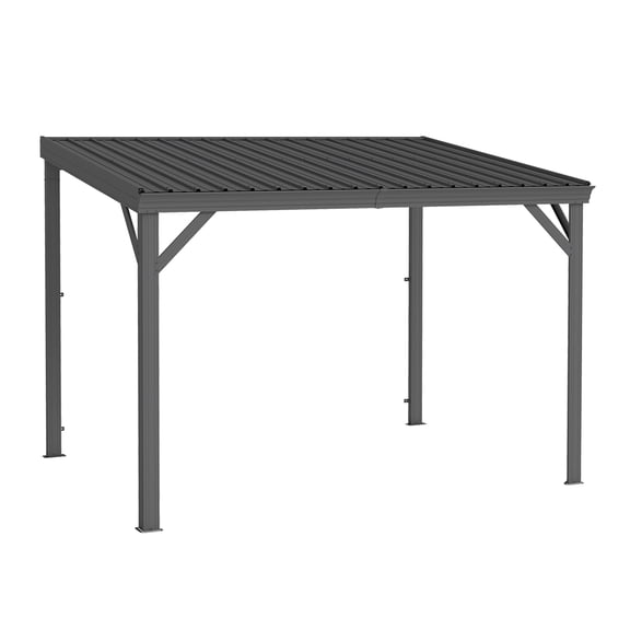 TK 8' x10' Lean to Gazebo with Upgraded Drainage System Wall Mounted Gazebo Hardtop Galvanized Steel Sloping Roof for Patio Deck Backyard Lawn Party(G
