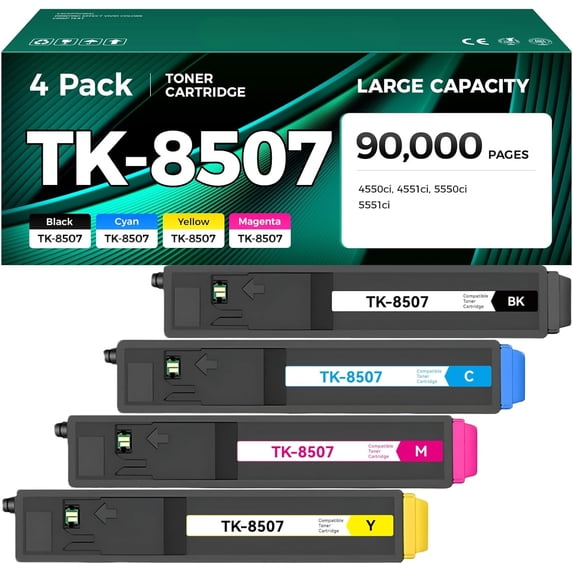 TK-8507 Toner Cartridge 4-Pack High Yield Replacement for Kyocera TK-8507K TK-8507C TK-8507M TK-8507Y Compatible with Kyocera TASKalfa 4550ci 4551ci 5550ci 5551ci Printer Black Cyan Magenta Yellow