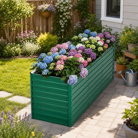93.7" x 31.5" x 32.3" Raised Garden Bed Kit 32" Ergonomic Height No Bending Metal Planter Box Open-Ended Base for Drainage 8 Reinforcing Rods Rustp