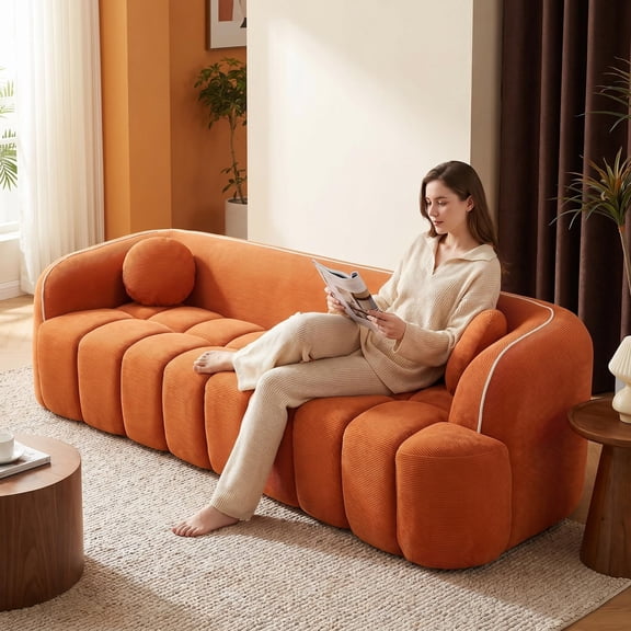 TK 98.4" Modern Compressed Sofa Cloud Couch 3-Seater Corduroy Sofa No Assembly Required Bubble Channel Tufted Couch with