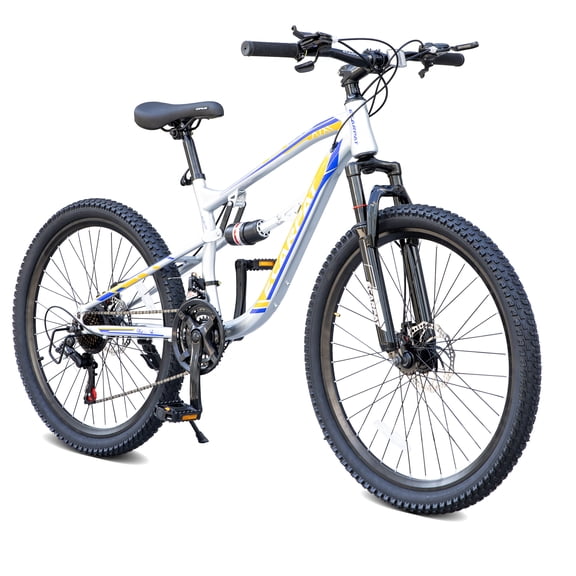 TK A2670 26 Inch Mountain Bike with 21-Speeds & Full Suspension Steel Frame Alloy Rims Disc Brakes For All Terrains Men & Women Multiple Colombiaors