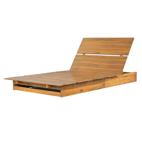 TK Acacia Wood Outdoor Chaise Lounge,Teak Finish 3-Position Adjustable Backrest Patio Poolside Sun Lounger 400 lbs Capac