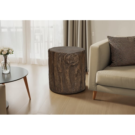 TK Accent Table 25"h Indoor Or Outdoor Drum End Nightstand Round Side Table Living Room Bedroom Walnut Contemporary Modern